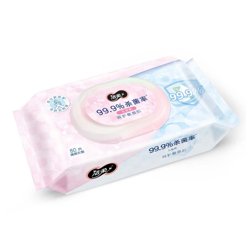 洁柔湿巾 加厚80片*4包 99.9%杀菌清洁 清爽不粘腻 呵护敏感肌肤