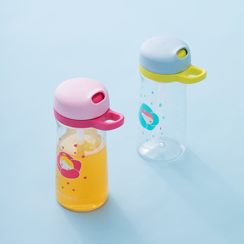 茶花tritan可爱儿童吸管杯夏季大容量宝宝幼儿园塑料防摔便携 蓝色