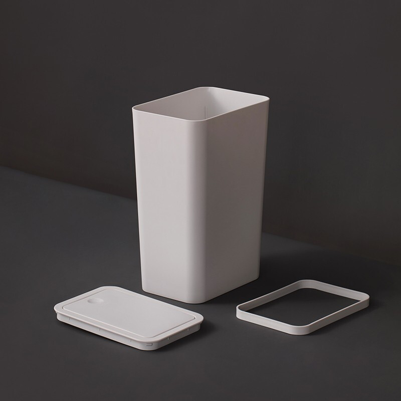 茶花大号弹盖式垃圾桶分类创意办公室客厅卧室家用带盖塑料桶 灰黄色