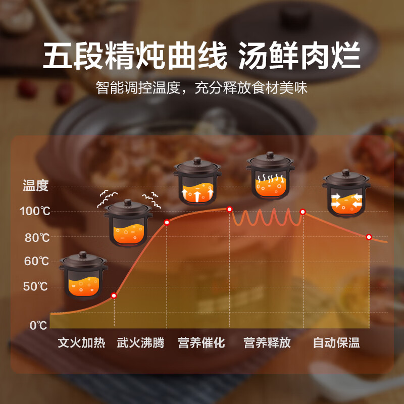 美的（Midea）电炖锅 电炖盅 煲汤锅炖汤锅 电砂锅 煮粥锅 紫砂内胆 4升煲汤电炖锅家用智能预约WTGS401