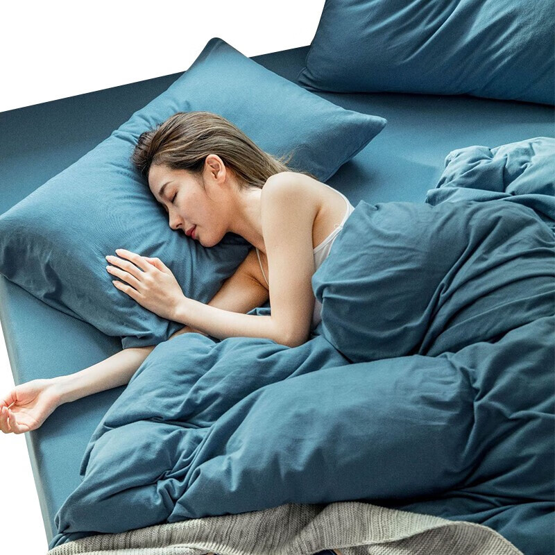 三极户外（Tri-polar）TP2982 居家床上用品天竺棉日式单色床单被罩枕套三件套 1.2米床 床笠款 海蓝色