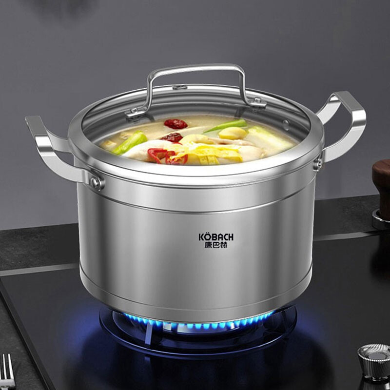 康巴赫汤锅304不锈钢煲锅炖汤锅德式直身复底多用锅22cm