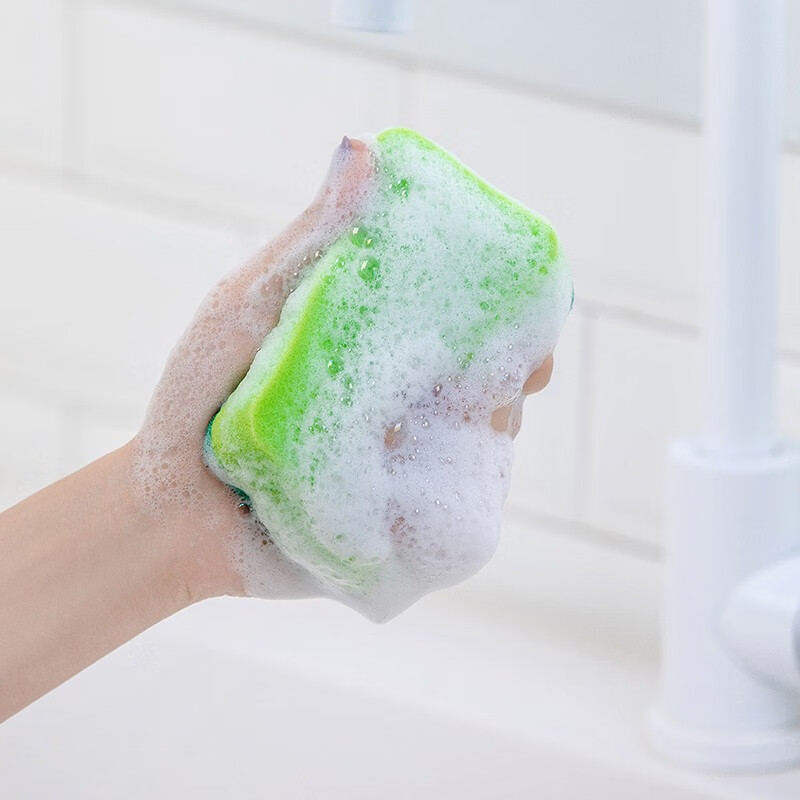 茶花洗碗布百洁布海绵擦加厚厨房刷锅不沾油家用刷碗双面清洁抹布 【2组16片装】平面海绵百洁布