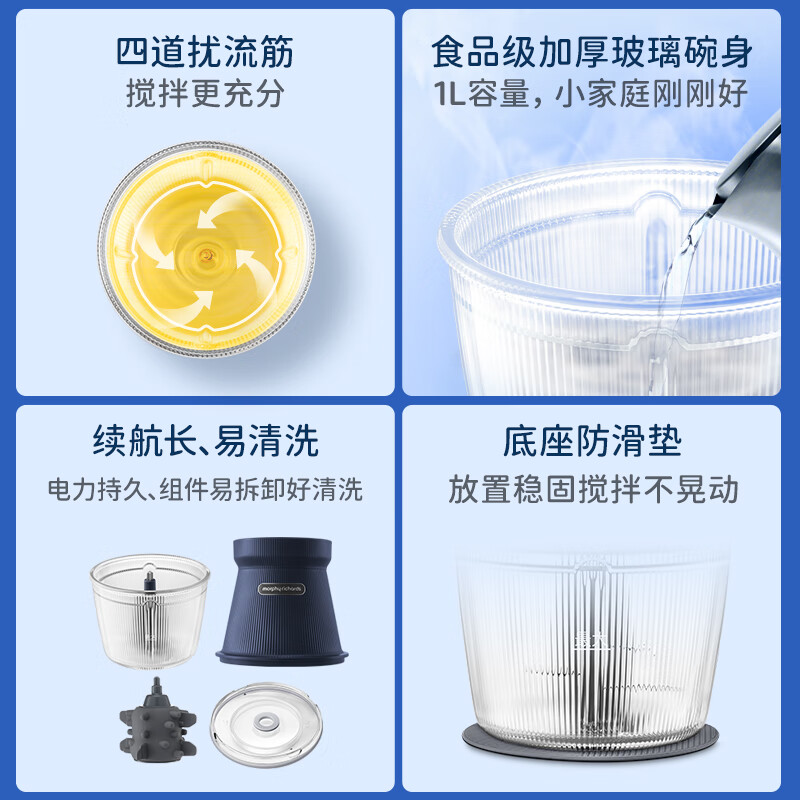 摩飞电器（Morphyrichards） 绞肉机家用无线电动辅食机料理机多功能绞馅机MR9402 A 经典有线款（蓝色）
