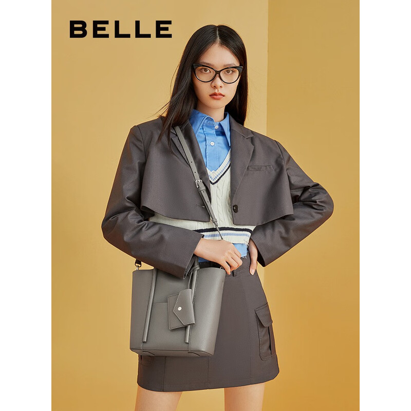 百丽时尚托特包女商场同款质感简约手提斜挎BL032CX2 灰色 F