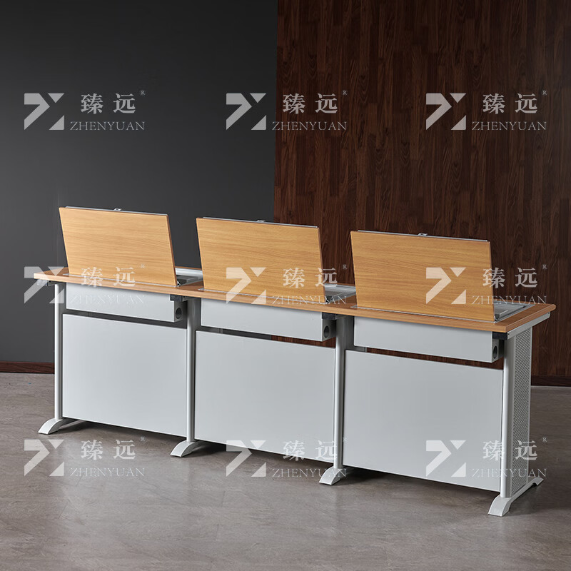 臻远ZY4012427隐藏式翻转电脑桌培训桌办公桌C款三人位