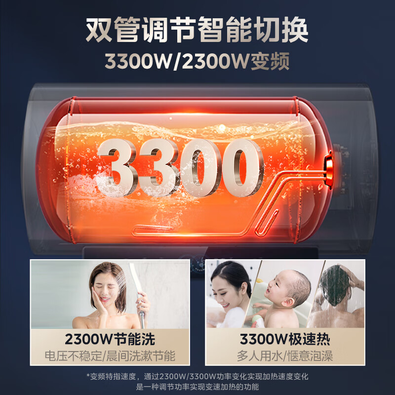 美的（Midea）终身免换镁棒储水式电热水器家用80升3300W/2300W双管变频省电一级能效安全节能智能F8033-JE6(HE)