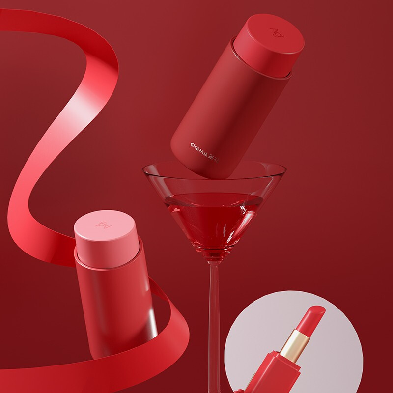 茶花mini口红保温杯女随手随行杯夏季便携个性潮流创意可爱水杯 奶茶色