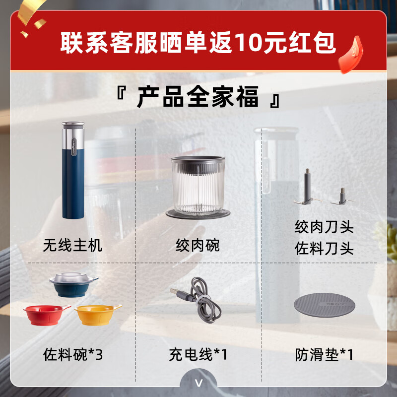 东菱（Donlim）绞肉机家用小型绞馅机辅食机料理棒切菜碎肉机无线捣蒜器 多功能百味佐料机DL-6082（静谧蓝）