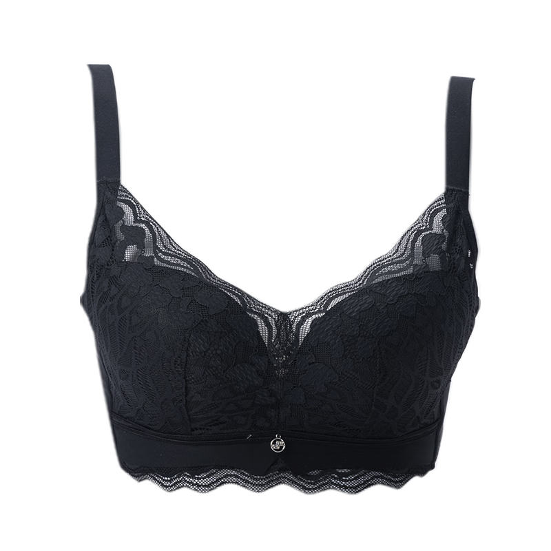 TUORen驼人康君内衣性感蕾丝女士文胸抗菌聚拢无钢圈舒适送女友浪漫礼物 雅黑 XL【85A-80B-80C】