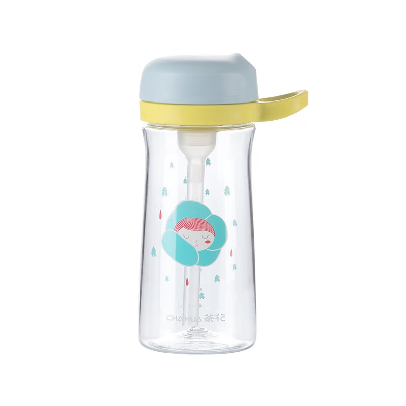 茶花tritan可爱儿童吸管杯夏季大容量宝宝幼儿园塑料防摔便携 蓝色