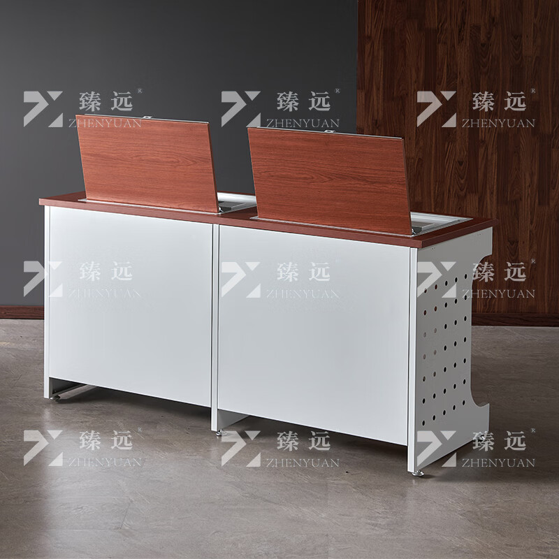 臻远ZY4012432隐藏式翻转电脑桌培训桌办公桌D款双人位