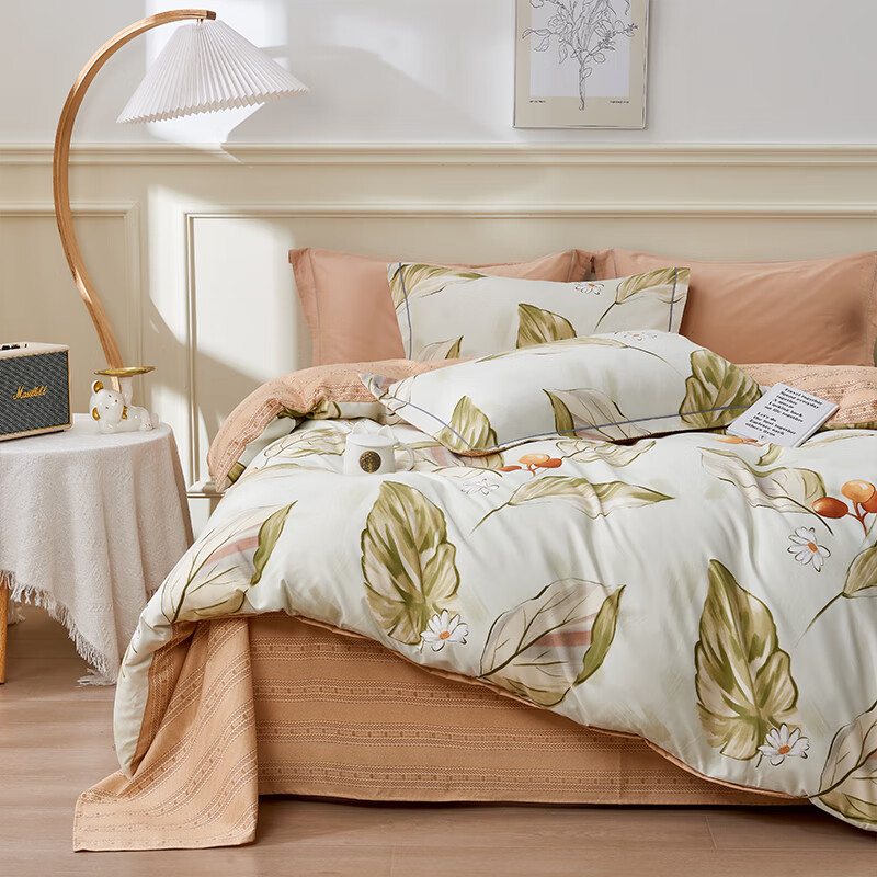 洁丽雅 臻品时尚四件套秋冬加厚双人亲肤床上用品200x230cm 秋实 1.8米