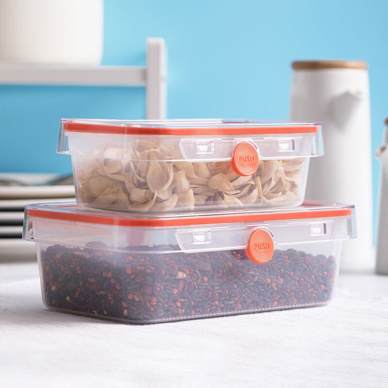 茶花冰箱收纳盒水果保鲜盒专用厨房塑料长方形冷冻食品密封盒 【560+570+1050+1150ML】绿色