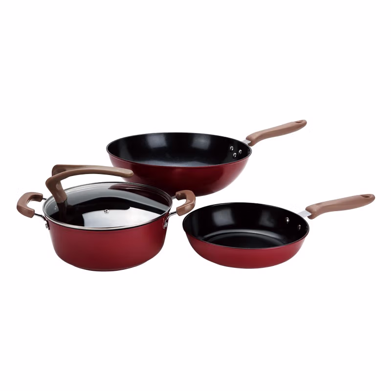赫曼德 马尔斯不粘锅三件套 HM-TZ116 汤锅24cm 煎锅24cm 炒锅32cm (单位:套) 红色(平台编码:567068)