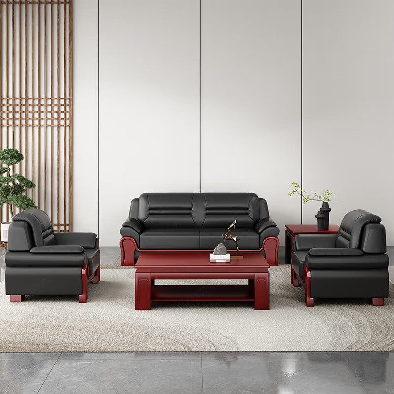 臻远 ZYJJ-80272办公室沙发简约商务沙发茶几组合休闲沙发 牛皮单人位