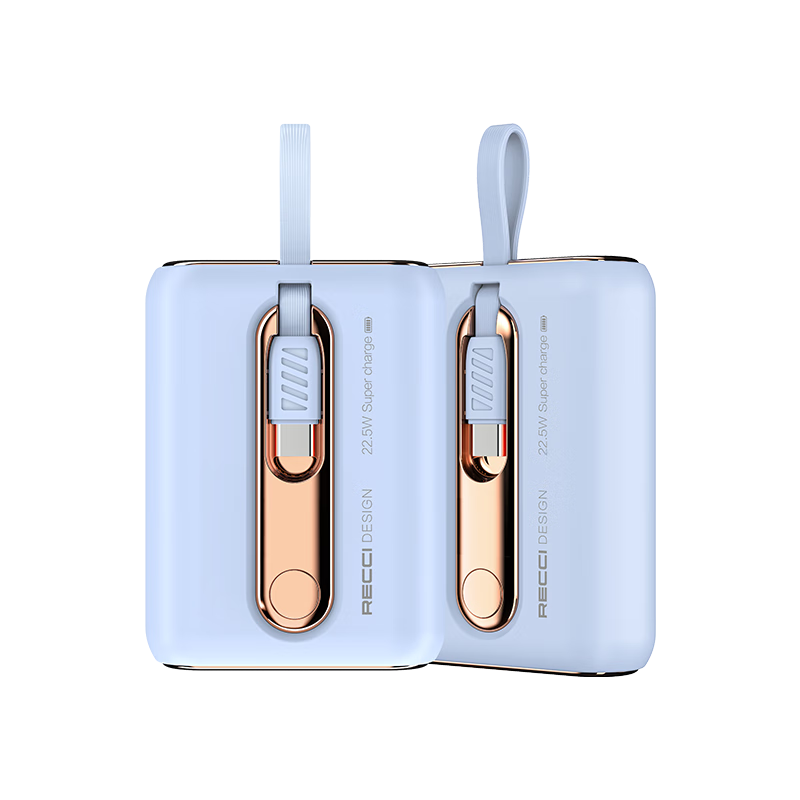 RECCI锐思RPB-P12C自带Type-C线+Lightning线PD快充移动电源充电宝 霜露白