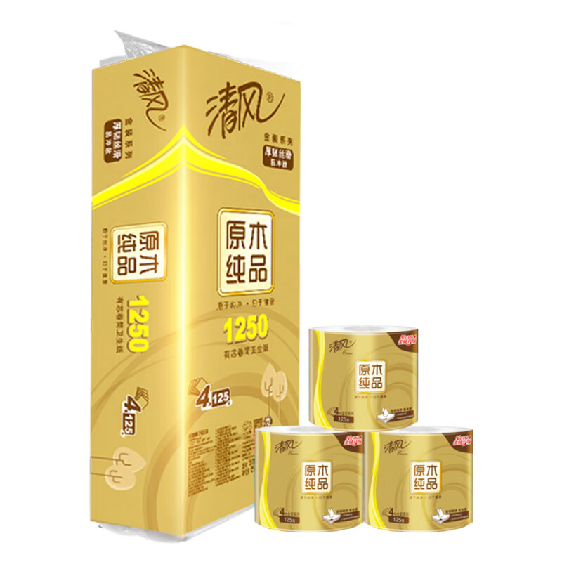 清风卫生纸 原木金装4层125克*10卷筒卫生纸B20ASJ2