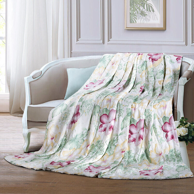 富安娜蚕丝被子100%桑蚕丝空调被芯60s贡缎天丝夏凉被双人203*229cm