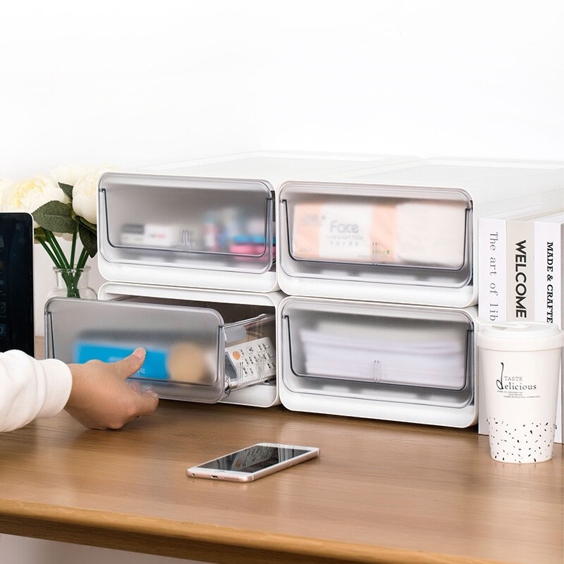 茶花收纳箱抽屉式衣柜内桌面收纳盒自由组合家用塑料整理箱衣服储物箱 【小号】单个装【34.7*12.8*13.9cm】