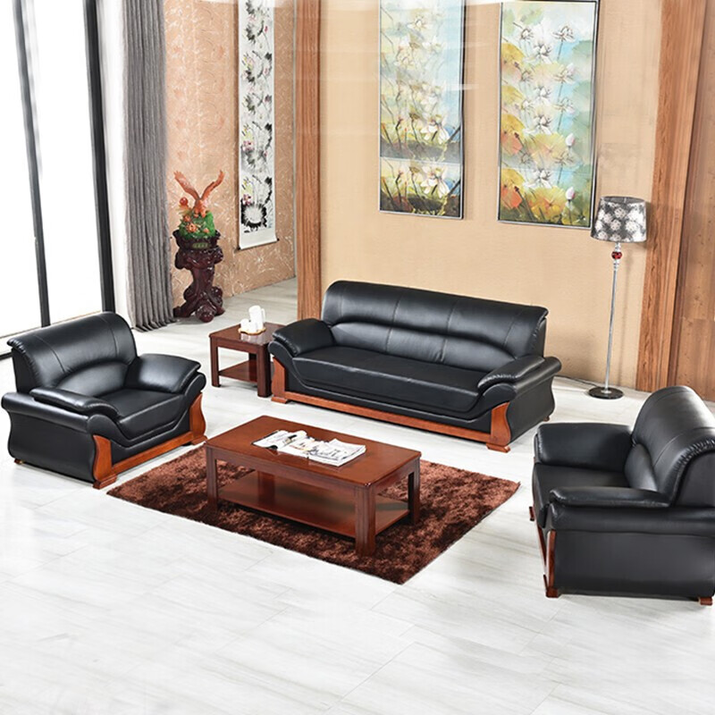 臻远ZYJJ-80285办公沙发茶几组合办公室简约会客沙发西皮3+1+长茶几