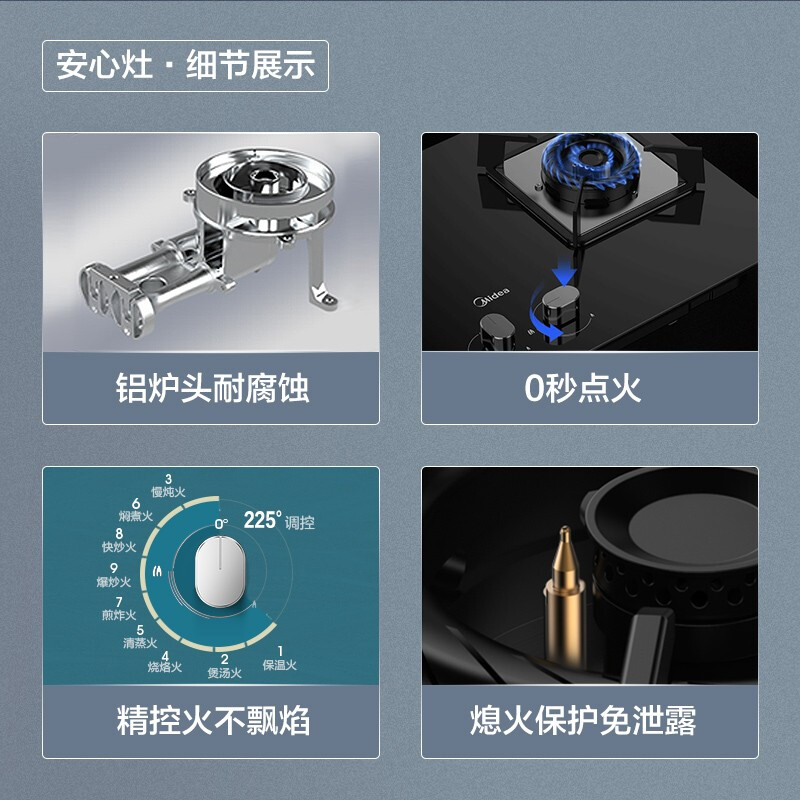 美的（Midea）燃气灶天然气 双灶具 家用5.0kW猛火灶台嵌两用 钢玻面板 一级能效 JZT-Q230B