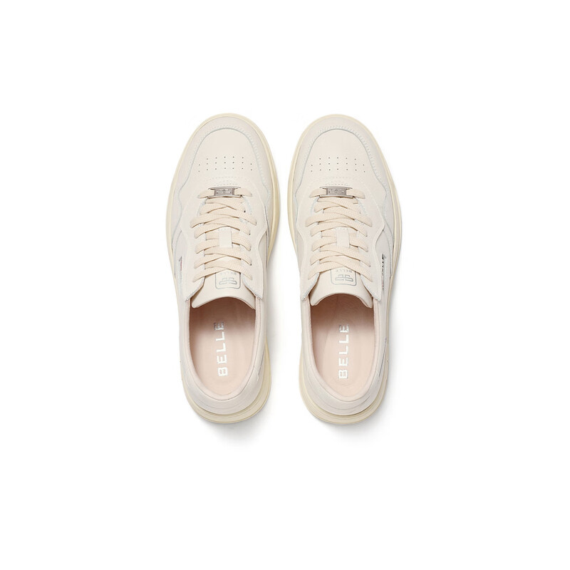 百丽时尚小白鞋男2023秋季新款商场同款牛皮革撞色休闲板鞋8AT01CM3 米白 38