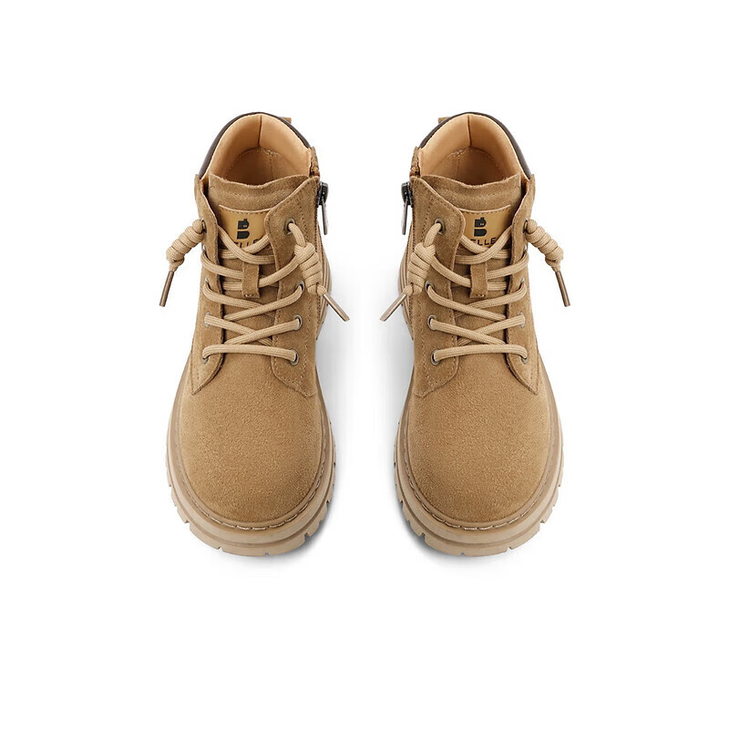 百丽童鞋绒面工装靴女商场同款抽绳大黄靴22528D92 卡其色-单里 35