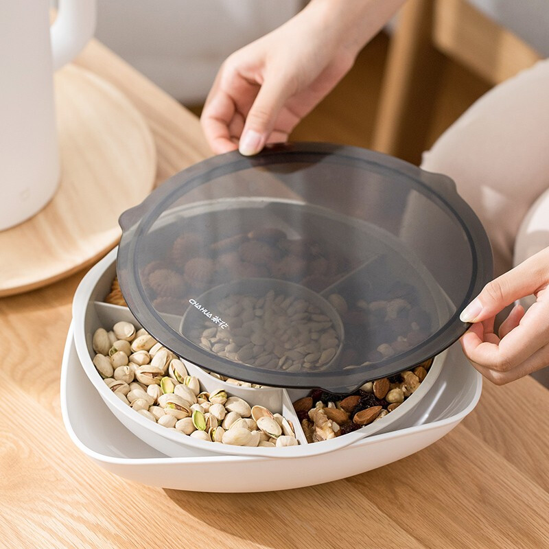 茶花梅勒迪多功能干果盘零食盘透明客厅水果盘 透明绿