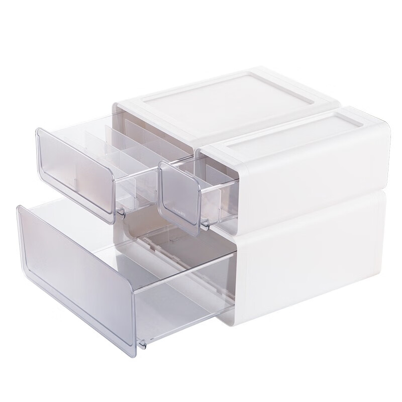 茶花收纳箱抽屉式衣柜内桌面收纳盒自由组合家用塑料整理箱衣服储物箱 【两个装】大号【34.7*38.6*18.3cm】