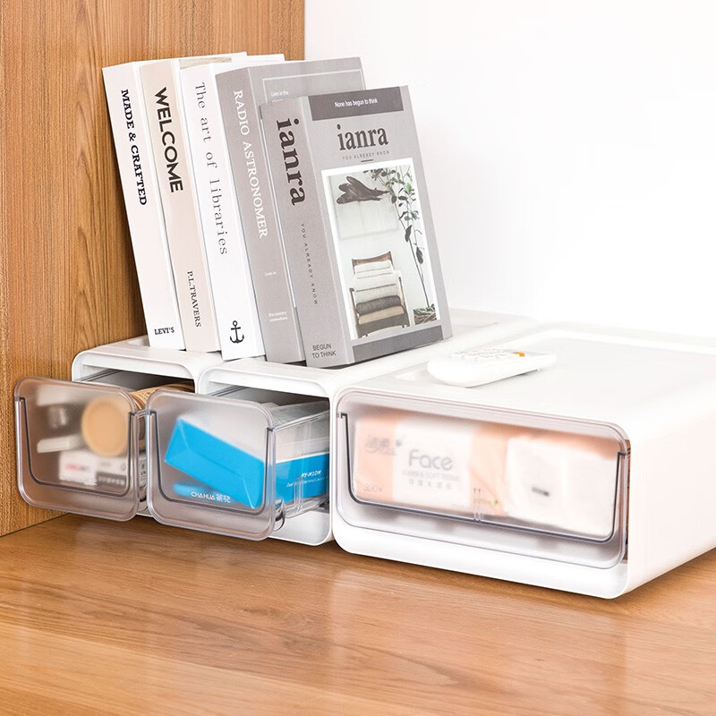 茶花收纳箱抽屉式衣柜内桌面收纳盒自由组合家用塑料整理箱衣服储物箱 【两个装】大号【34.7*38.6*18.3cm】