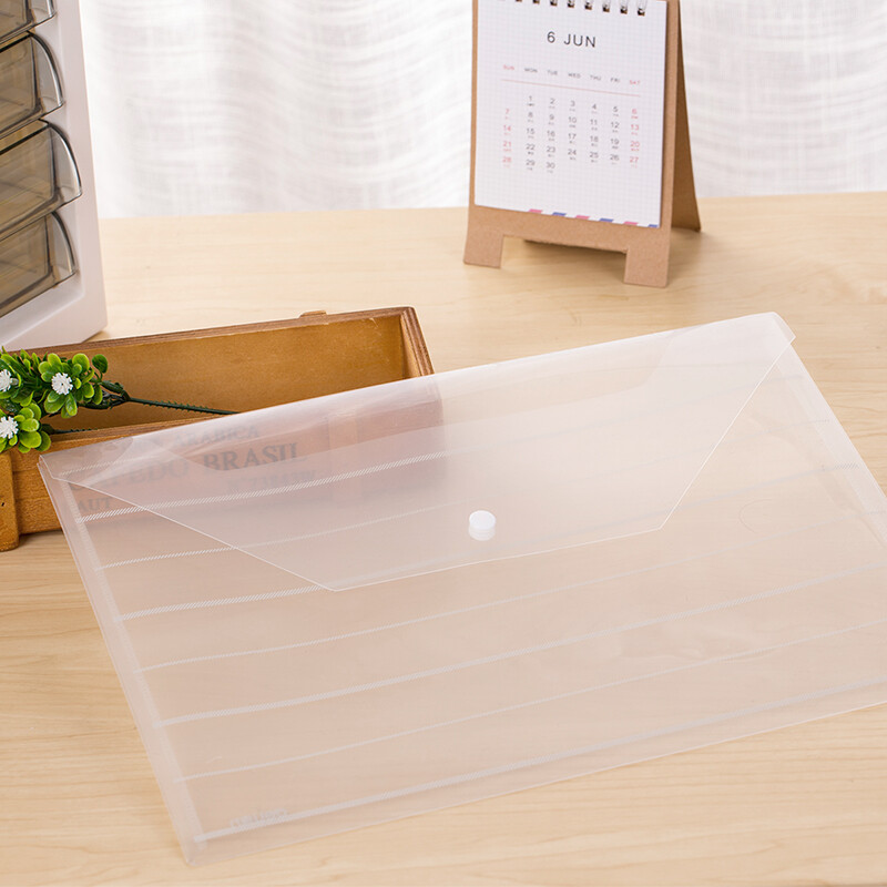 得力(deli)10只A4条纹透明文件袋 按扣资料袋 塑料档案袋 文件保护 票据试卷收纳袋 学习用品 8313