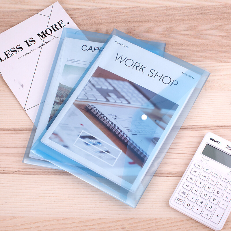 得力(deli)10只A4加厚按扣透明文件袋 防水资料袋 试卷收纳袋文件保护 学科分类 学习用品 5505蓝色