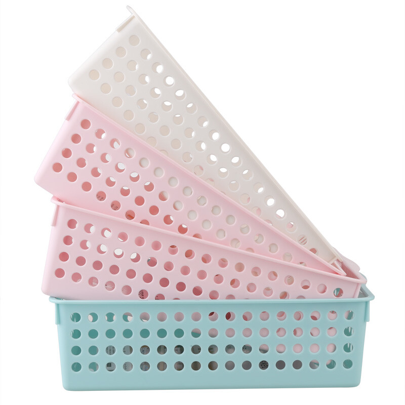 茶花（CHAHUA）茶花圆点收纳筐蔬菜水果筐果蔬收纳整理筐多功能滤水筐文具框 蓝色 【M号17.5*30*11cm】2897
