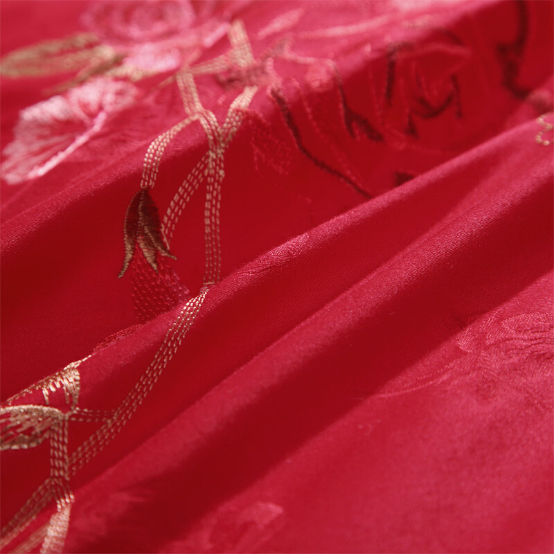 富安娜（FUANNA）家纺床品套件 纯棉婚庆绣花六件套 慕娉婷1.5米/1.8米床适用（203*229cm）红色