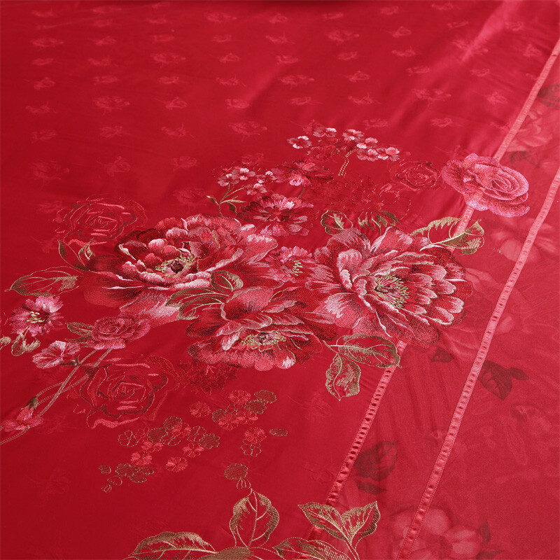 富安娜（FUANNA）家纺床品套件 纯棉婚庆绣花六件套 慕娉婷1.5米/1.8米床适用（203*229cm）红色