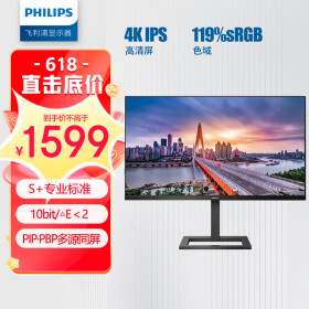 飞利浦 28英寸 4K IPS 10bit 智能分屏 119%sRGB 升降 FreeSync 窄边框 设计办公显示器 娱乐显示屏 288E2E