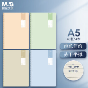 晨光(M&G)文具A5/40张笔记本子缝线本 记事本软抄本 高颜值错题本 高中学生考研日记本 透染系列4本装FA5488