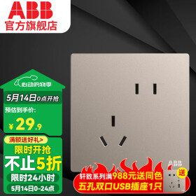 ABB 开关插座面板 轩致系列 金色五孔插座86型二三极墙壁电源 斜五孔1只装（新国标）