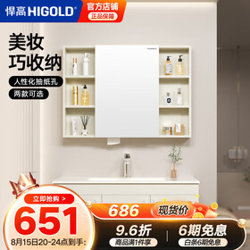悍高（HIGOLD）浴室柜卫生间奶油风地柜洗漱台美妆洗脸盆镜柜单件 普通镜柜（不含地柜） 98cm