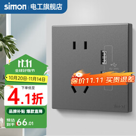 西蒙（SIMON） 开关插座面板五孔插座空调网络单开双控一开五孔usbC60荧光灰 五孔带双USB 插座
