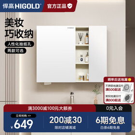 悍高（HIGOLD）浴室柜卫生间奶油风地柜洗漱台美妆洗脸盆镜柜单件  普通镜柜（不含地柜） 88cm