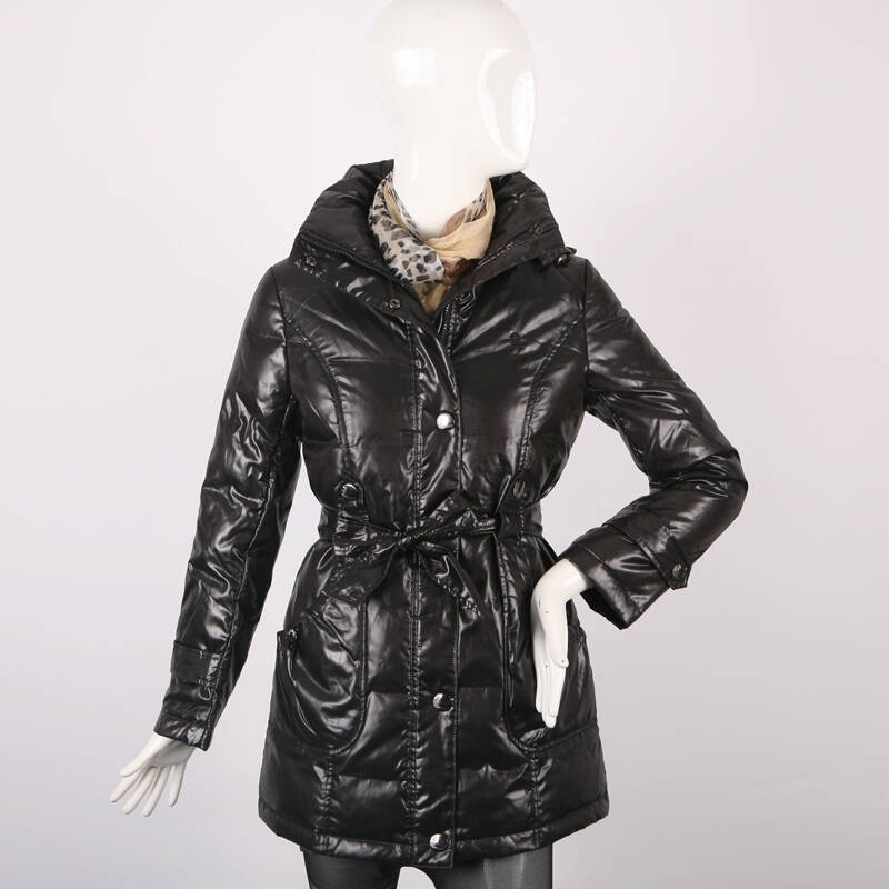 梦特娇女士修身带帽长款羽绒服djl1239黑色 xl