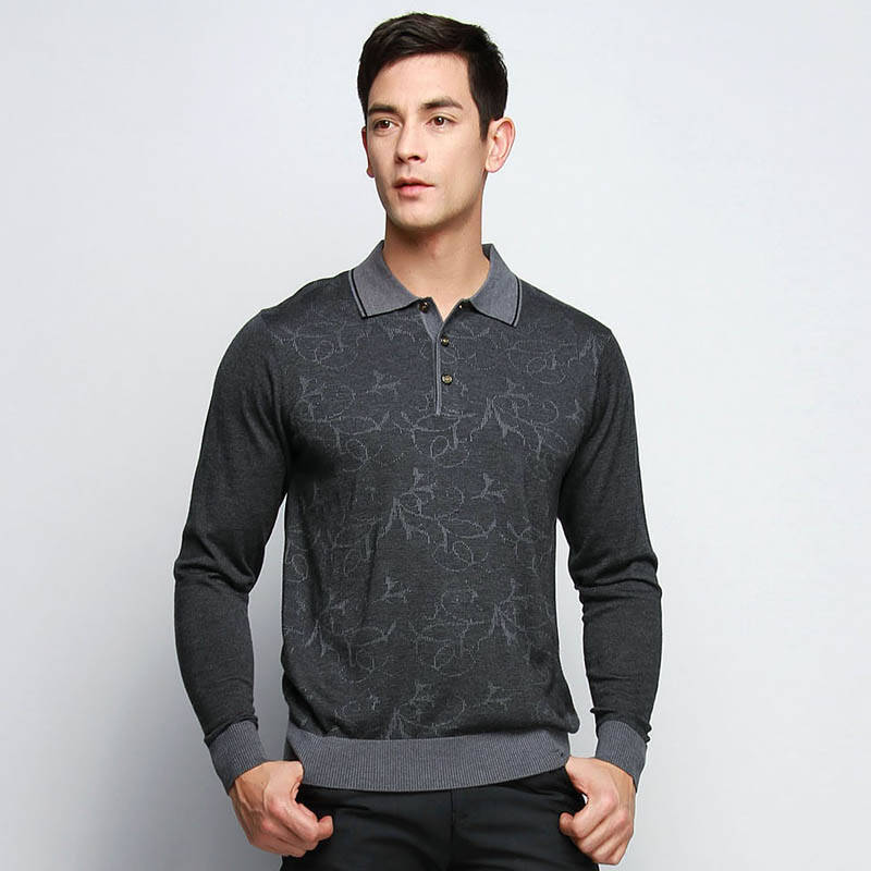 海尔曼斯 秋冬款男装 男士商务休闲毛衣 t恤领长袖羊毛衫 货到付款