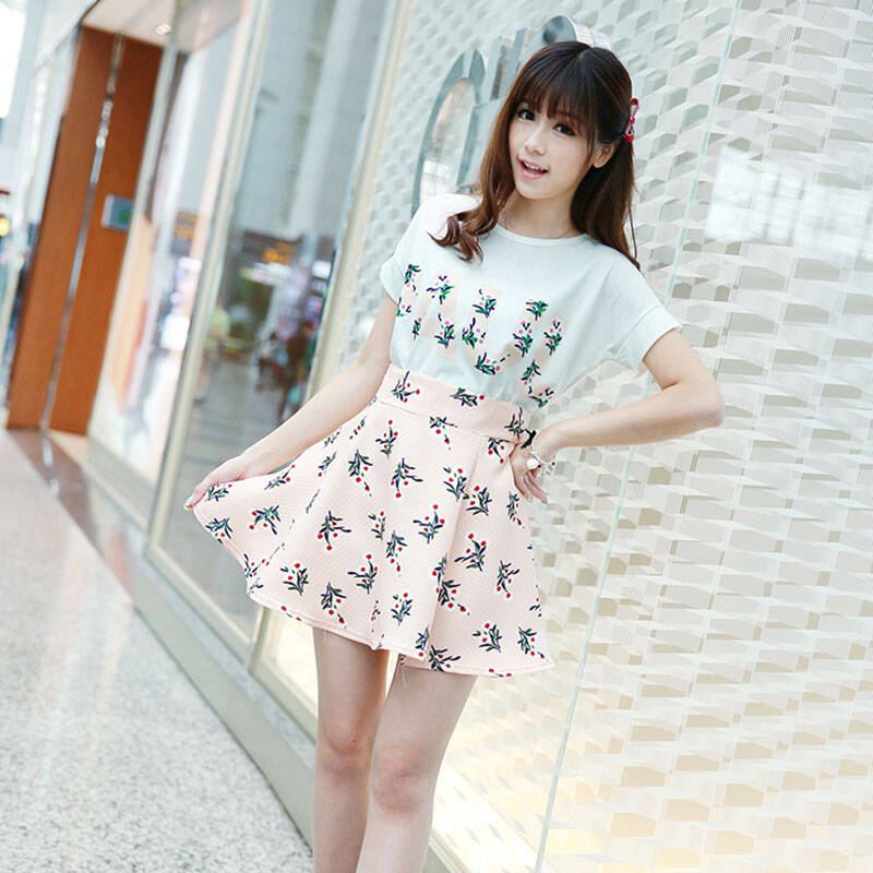 货到付款2014夏装新款欧美小清新字母印花圆领短袖t恤 小碎花半身裙