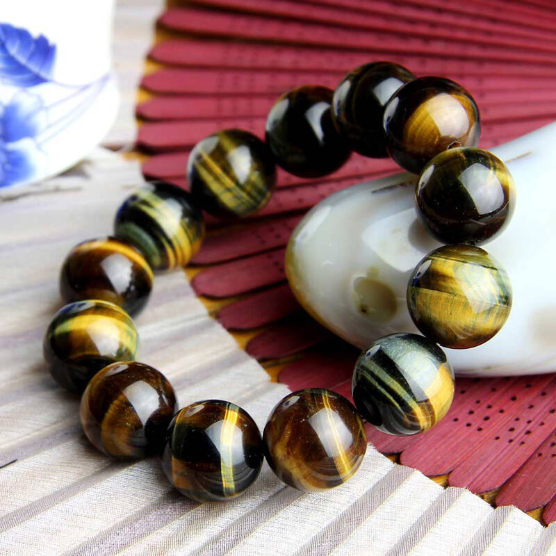 一生一石蓝黄虎眼木变石手链16mm附证书 鸿犹丕振 事业之石