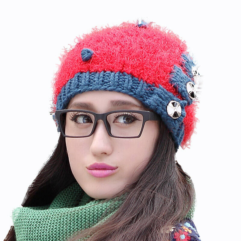 韩版甜美可爱长毛纱帽子女秋冬天韩国冬季毛线帽子女mm0086 红色 (56