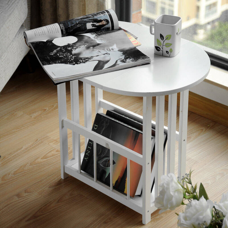 生活锦囊 折叠旋转桌面咖啡桌 杂志桌 小茶几桌 白色