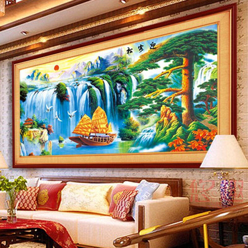 悠趣3d立体十字绣精准印花布1108迎客松财运版143*73cm 棉线 3股绣