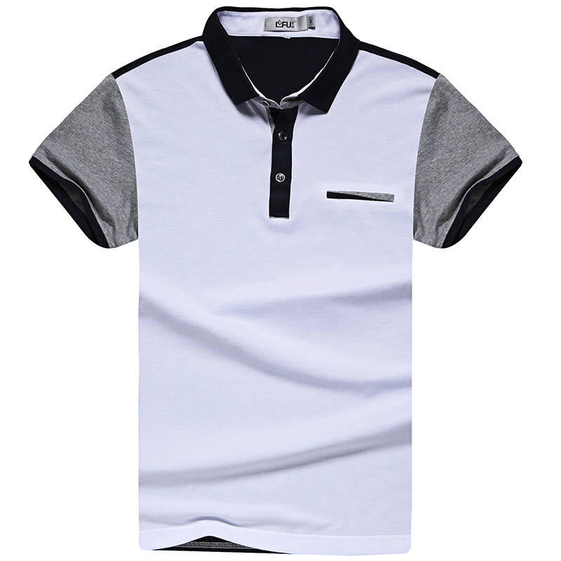 乐府男装男士夏装男士翻领撞色拼接中年青年男装t恤t601 白色 180